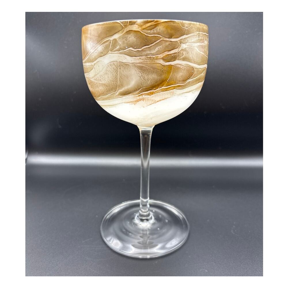 Vintage Steven Maslach Signed "Earth Art" hand-blown Art Glass Goblet 1970s